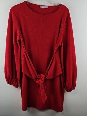 R. Vivimos Dress Knot Front Long Sleeve Red Dress Size XL